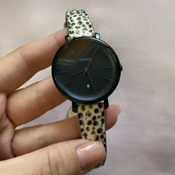FOSSIL Women's Jacqueline Animal Print Leather Strap Watch 36mm